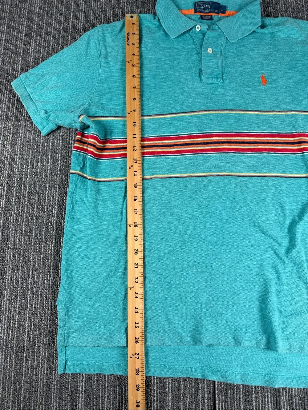 Polo by Ralph Lauren Men's Short Sleeve Turquoise Polo Shirt Yellow Red Striped